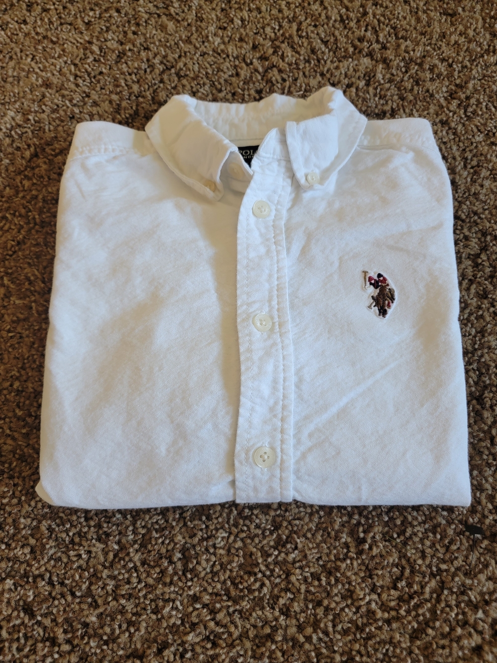Classic White Button-Down Shirt with Embroidered Logo Boys Medium 100% Cotton